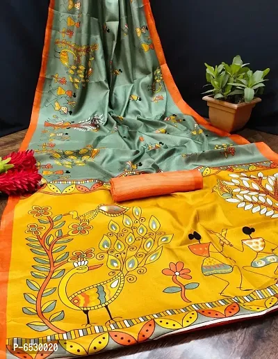 Stylish Mysore Silk Green Printed Saree With Blouse Piece For  Women-thumb0