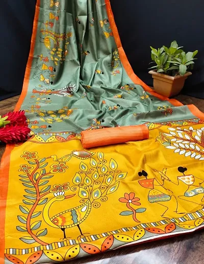 Beautiful Art Silk Printed Saree With Blouse Piece