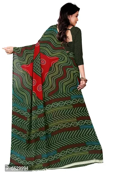 Stylish Georgette Green Printed Saree With Blouse Piece For  Women-thumb2