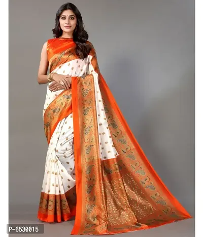 Stylish Mysore Silk Orange Printed Saree With Blouse Piece For  Women