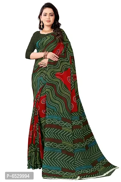 Stylish Georgette Green Printed Saree With Blouse Piece For  Women-thumb0