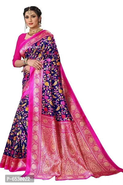 Stylish Mysore Silk Purple Printed Saree With Blouse Piece For  Women