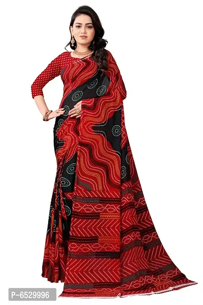 Stylish Georgette Red Printed Saree With Blouse Piece For  Women