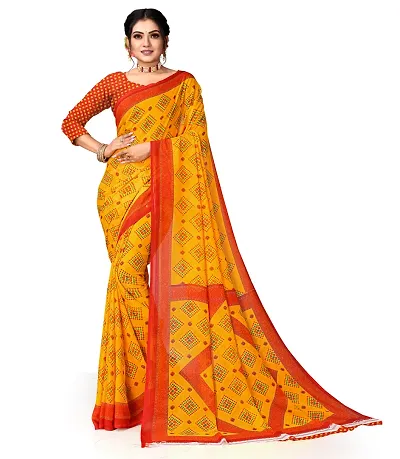 Stylish Georgette Printed Saree with Blouse Piece