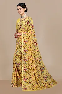 Stylish Georgette Printed Yellow Saree with Blouse piece For Women-thumb1