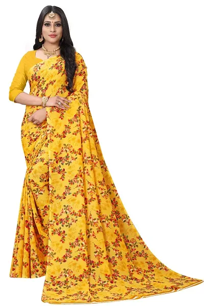 Stylish Georgette Printed Saree with Blouse Piece