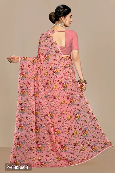 Stylish Georgette Printed Peach Saree with Blouse piece For Women