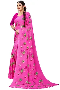 Stylish Georgette Printed Pink Saree with Blouse piece For Women-thumb2