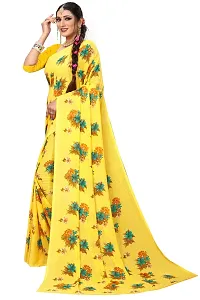 Stylish Georgette Printed Yellow Saree with Blouse piece For Women-thumb2