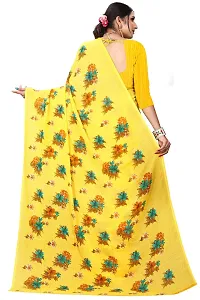 Stylish Georgette Printed Yellow Saree with Blouse piece For Women-thumb1