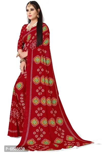 Stylish Georgette Printed Red Saree with Blouse piece For Women-thumb3