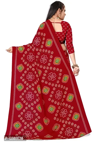 Stylish Georgette Printed Red Saree with Blouse piece For Women-thumb2