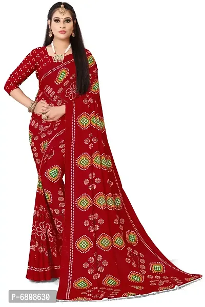 Stylish Georgette Printed Red Saree with Blouse piece For Women-thumb0