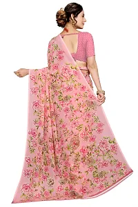 Stylish Pink Georgette Printed Saree with Blouse piece For Women-thumb1