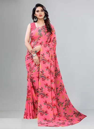 Georgette Printed Daily Wear Sarees with Blouse piece