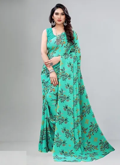 Georgette Floral Printed Sarees with Blouse piece