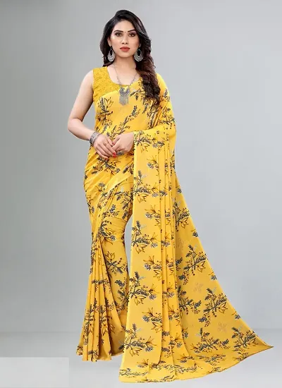 Georgette Printed Casual Wear Sarees with Blouse piece