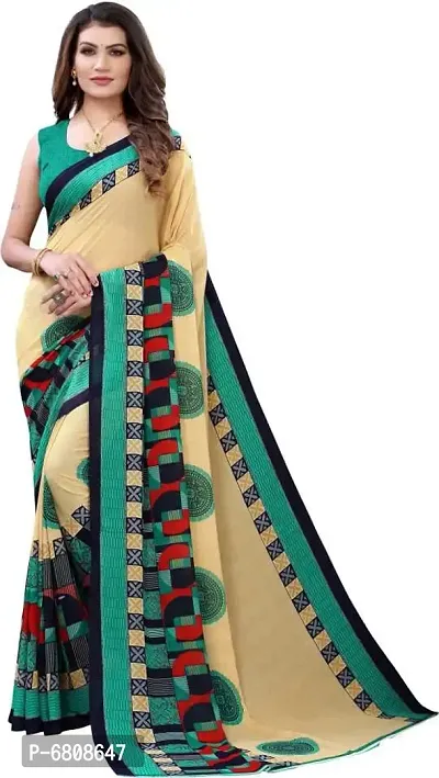 Stylish Georgette Printed Teal Saree with Blouse piece For Women