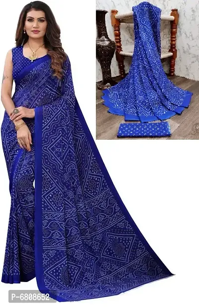 Stylish Georgette Printed Blue Saree with Blouse piece For Women