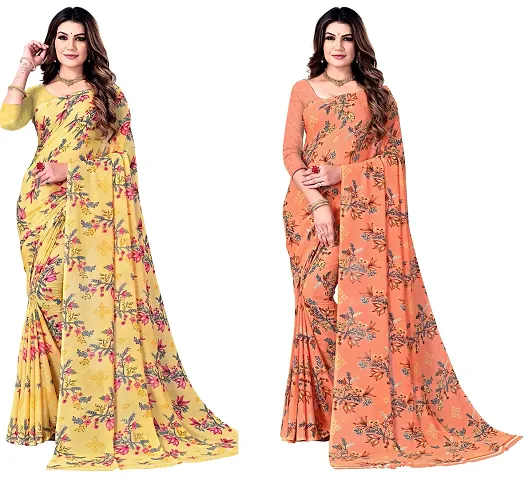 Pack Of 2 Georgette Printed Sarees With Blouse Piece