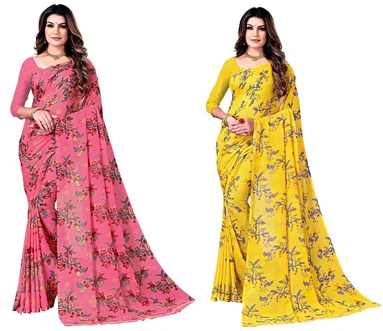 Pack Of 2 Georgette Printed Sarees With Blouse Piece