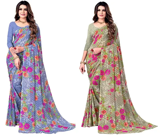 Pack Of 2 Georgette Printed Sarees With Blouse Piece