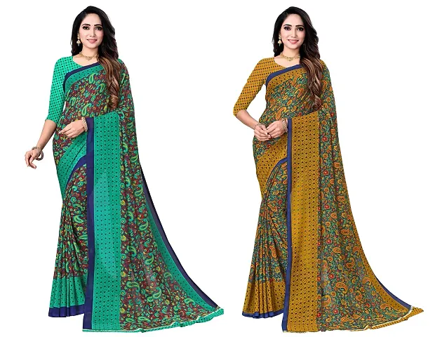 Pack Of 2 Georgette Printed Sarees With Blouse Piece