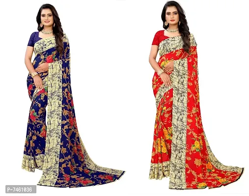 Elegant Georgette Printed Saree With Blouse Piece For Women- Pack Of 2-thumb0