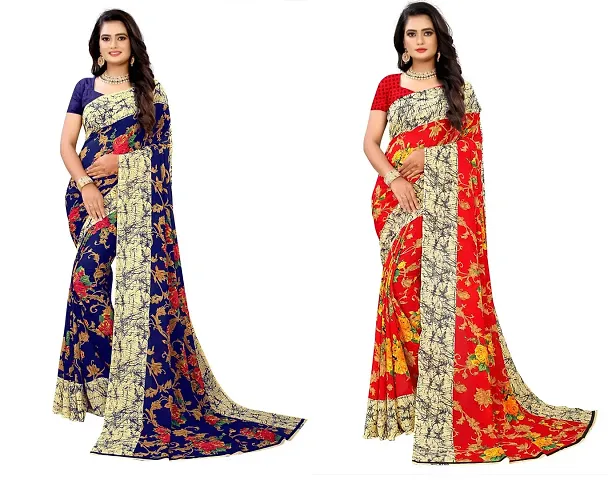 Elegant Georgette Printed Sarees With Blouse Piece Pack Of 2