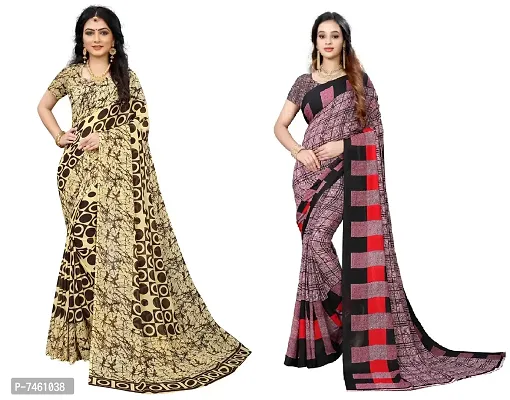 Elegant Georgette Printed Saree With Blouse Piece For Women- Pack Of 2-thumb0