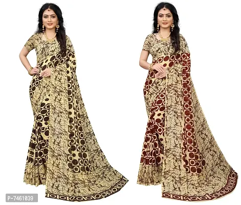 Elegant Georgette Printed Saree With Blouse Piece For Women- Pack Of 2