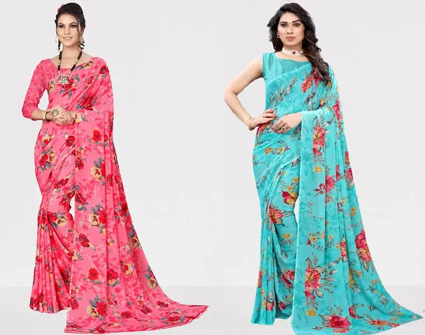 Pack Of 2 Georgette Printed Sarees With Blouse Piece