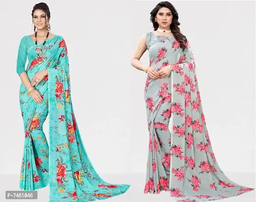 Elegant Georgette Printed Saree With Blouse Piece For Women- Pack Of 2-thumb0