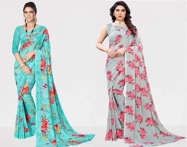 Pack Of 2 Georgette Printed Sarees With Blouse Piece