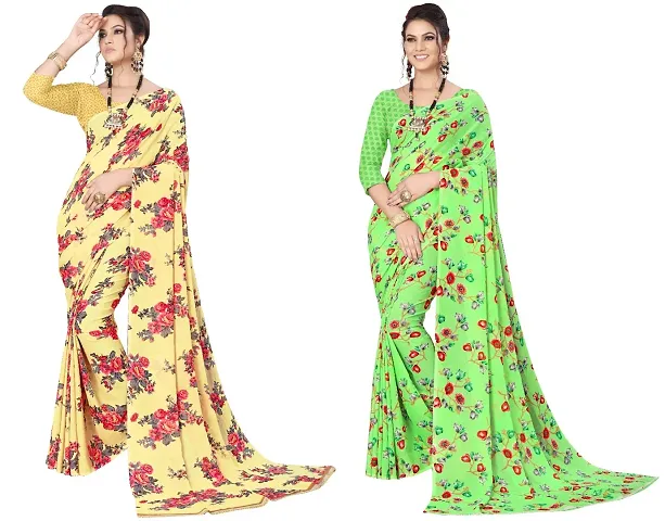 Pack Of 2 Georgette Printed Sarees With Blouse Piece