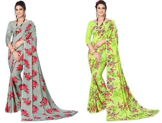 Pack Of 2 Georgette Printed Sarees With Blouse Piece