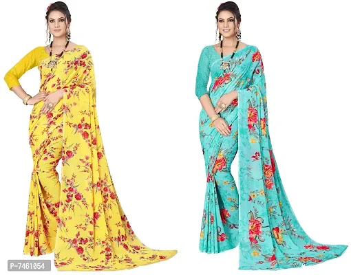 Elegant Georgette Printed Saree With Blouse Piece For Women- Pack Of 2-thumb0