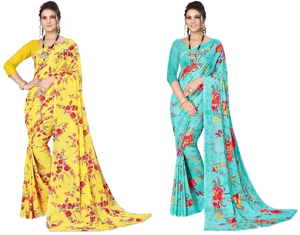 Pack Of 2 Georgette Printed Sarees With Blouse Piece