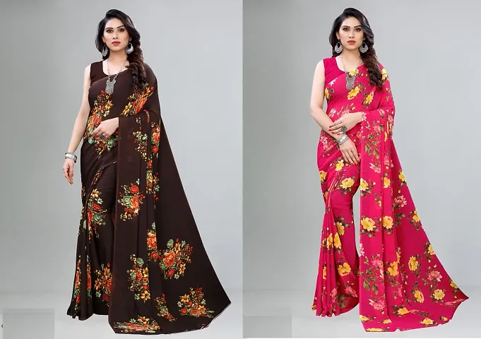 Elegant Georgette Saree With Blouse Piece For Women- Pack Of 2