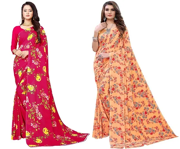 Georgette Printed Sarees With Blouse Piece