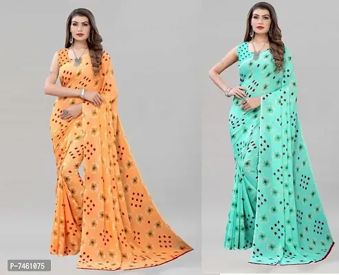 Elegant Georgette Printed Saree With Blouse Piece For Women- Pack Of 2