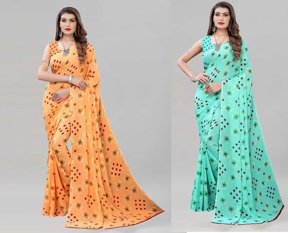 Pack Of 2 Georgette Printed Sarees With Blouse Piece