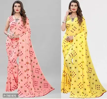 Elegant Georgette Printed Saree With Blouse Piece For Women- Pack Of 2