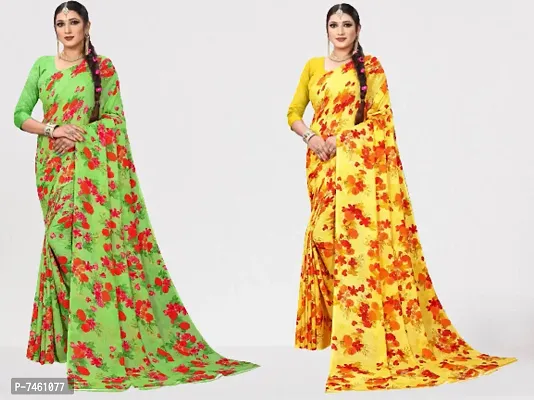 Elegant Georgette Printed Saree With Blouse Piece For Women- Pack Of 2-thumb0