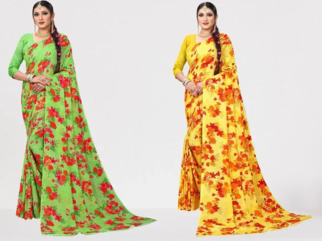 Pack Of 2 Georgette Printed Sarees With Blouse Piece