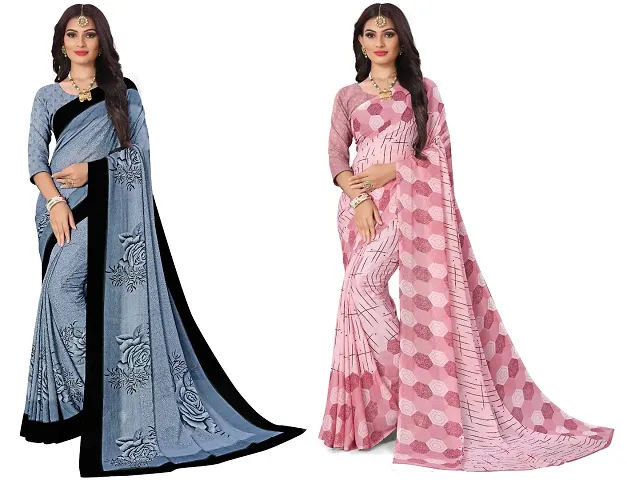 Elegant Georgette Saree With Blouse Piece For Women- Pack Of 2