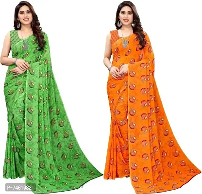 Elegant Georgette Printed Saree With Blouse Piece For Women- Pack Of 2-thumb0