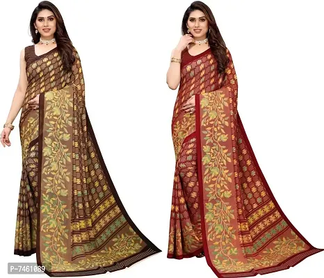 Elegant Georgette Printed Saree With Blouse Piece For Women- Pack Of 2