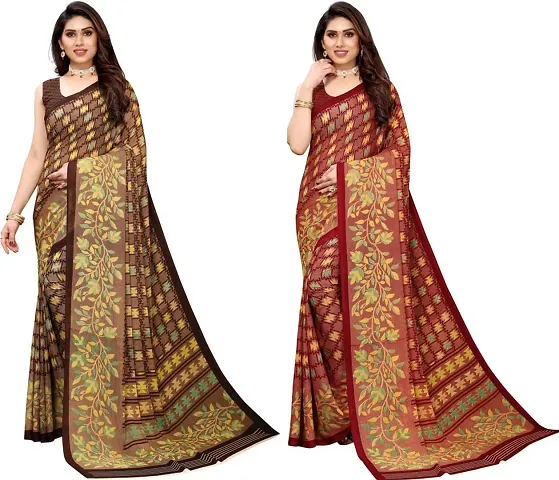 Elegant Georgette Saree With Blouse Piece For Women- Pack Of 2