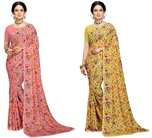 Pack Of 2 Georgette Printed Sarees With Blouse Piece